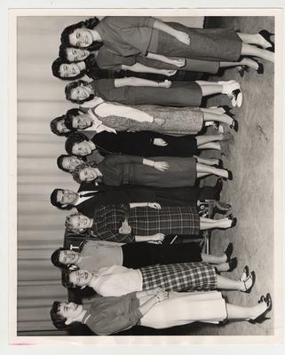 Candidates for Snow Queen with judge Bob Braun, from left to right are: Wanda Wallace, Deanna Blackburn, Mary Pugh, Sue Gutzeit, Rae LaMarr, Mazie Ranshaw, Sandy Hunt, Lois Shyrock, Rae Carol Feltman, Sue Reeves, and Betsy Coppage