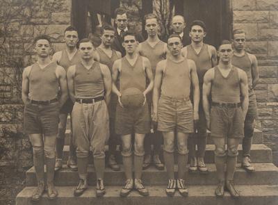 Members of the 1917-18 basketball team; photo appears in the 1918 Kentuckian, page 216; names of individuals listed on photograph sleeve