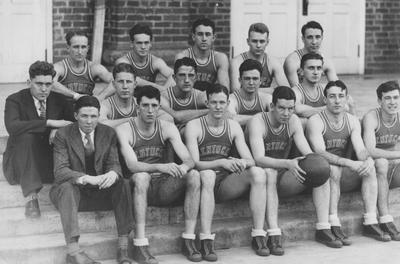 Members of the 1929-30 basketball team; names of individuals listed on photograph sleeve