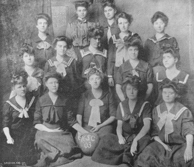 Women's basketball team, Kentucky State College, 1903; photographer:  Gregson, Eng., Lexington; photo appears in the 1903 Blue and White yearbook, page 95