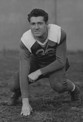 Unidentified football player. Photo appears in the May 11, 1928 Kernel