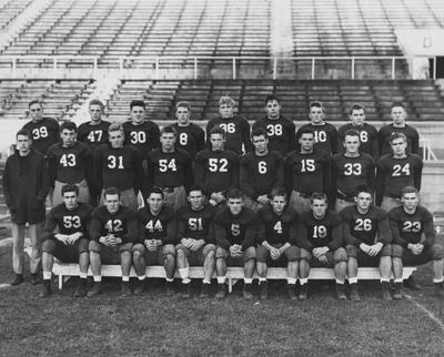 Freshman football team, 1940; names of individuals listed on photograph sleeve; photographer:  Lafayette Studios, Lexington