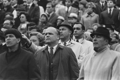 Fans watching a football game in 1968; photo appears on page 220 in the 1969 Kentuckian
