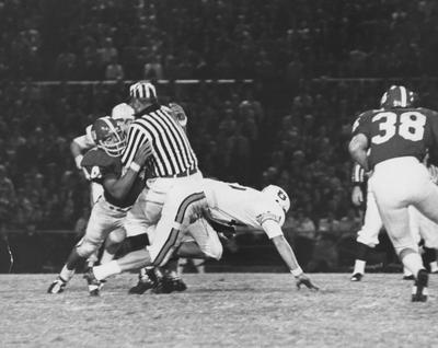 Unidentified UK football players during game against Auburn. Photo appears on page 217 in the 1969 Kentuckian