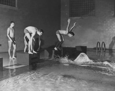 Unidentified members of the men's swim team; photo appears in the 1956-57 K-Book, page 76; Public Relations photo