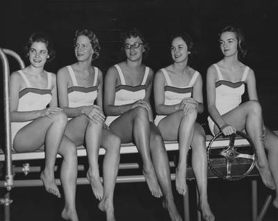 Members of the Blue Marlins aquatic ballet club, left to right, Arline Dixon, Virginia Kemp, Sonya Lancaster, Betsy Haselden, Sue Rolunsan