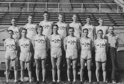UK Track team photo; names of individuals listed on photograph sleeve; photo appears on page 206 in the 1941 Kentuckian