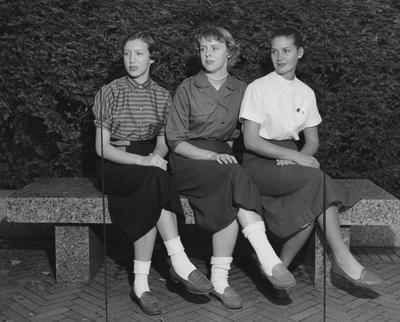 Three unidentified female scholarship winners, September 1955; Public Relations photo
