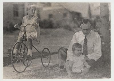 Milford White, instructor in the Normal Department 1893 - 1905, principal 1905 - 1909 with children Dorrit Jean and Marshall Kurt White