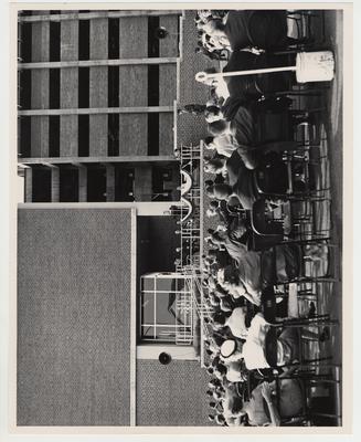 President Frank Dickey addresses the crowd at the Medical Center dedication