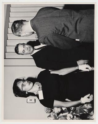 President Frank Dickey (center), talking with an unidentified man and woman at the Medical Center dedication