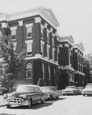 Administration Building with cars parked in front, September 8, 1959; Public Relations photo