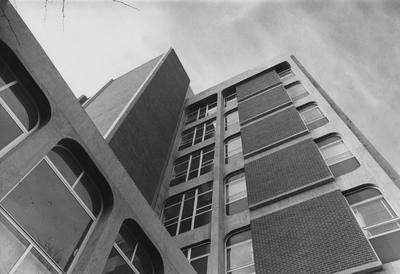 View of Anderson Hall tower from base of building looking up