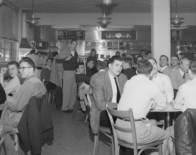 Students in the Student Union Grill, basement of Student Union; 