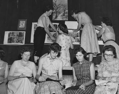 Camp Robinson; Camp Robinson; interest group, Bobbie Johnson (back row, far left), Morell Compton (back row, center), and Omeda Salyers (back row, second from right), arranges and art gallery