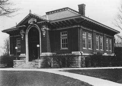 The Carnegie Library was completed in 1908, opened in 1909 and destroyed in 1967 to make room for two projects:  the Patterson Office Tower and the White Hall Classroom building, This print appears on page 10 in the 1920 yearbook 