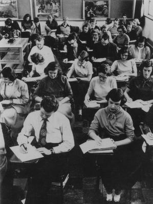 Unidentified students working in a classroom