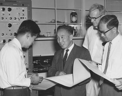 Medical Center visitors with Dr. Carlson. Photo received on September 2, 1961 from Public Relations