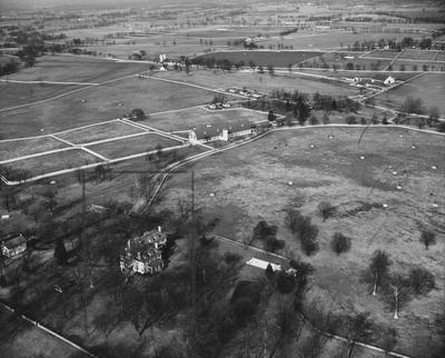 Aerial view of the Carnahan House and the Coldstream Farm. Photographer: Courier-Journal and Louisville Times