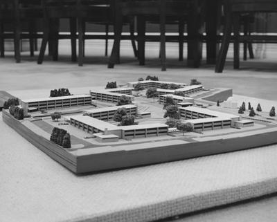 A model of the Cooperstown Apartments. This model was made by Brock and Johnson Architects