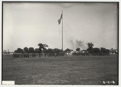 University of Kentucky military technical training during World War I.  Battalion in formation around the flag