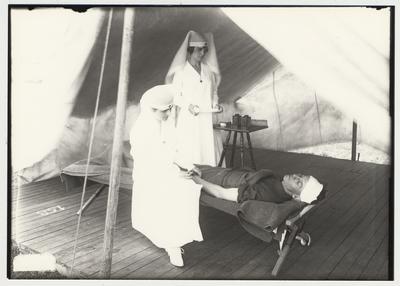 University of Kentucky military technical training during World War I.  Nurses tend an injured cadet