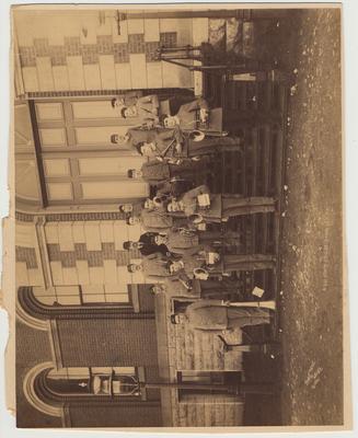The Agriculture and Mechanical College Band, Lexington.   The unidentified musicians are standing in front of the Administration Building