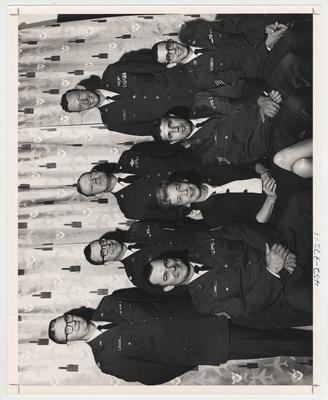 Air Force Reserve Officers Training Corps.  On the back row from the left are Dillon, unidentified, unidentified, and Rash.  On the front row are Cannon, unidentified, Powell, and Scheer.  This photo is in the 1969 Kentuckian on page 372