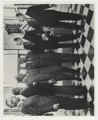 Former governors of Kentucky.  From left to right: Julian Carroll, Wendell Ford, Louie Nunn, Bert Combs, Lawrence Wetherby, and A. B. 