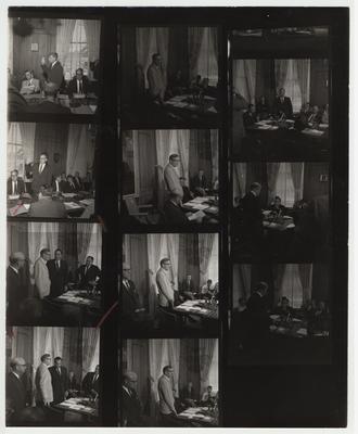 From left to right: Ralph Angelucci, President Albert Kirwan, Governor Louie Nunn, and Former President John Oswald.  This is a proof sheet with several pictures