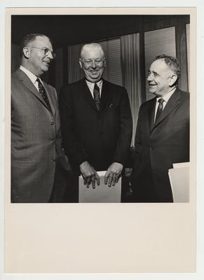 President Oswald (far right) standing with C. R. Yeager (center) of Attleboro, Massachusetts, Chairman of the University Development Council and C. Berkley Davis (far left) of Owensboro, Vice Chairman of the University Development Council