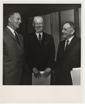 President Oswald (far right) standing with C. R. Yeager (center) of Attleboro, Massachusetts, Chairman of the University Development Council and C. Berkley Davis (far left) of Owensboro, Vice Chairman of the University Development Council