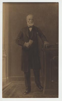 A painting of President James K. Patterson standing with a paper in hand