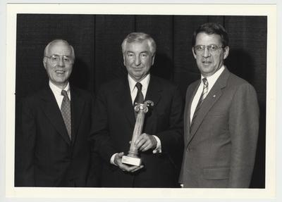 President Roselle (right) standing with Robert McCowan (left) and Mr. Boyd (center) at an Omega Alpha Kappa Awards dinner in Frankfort, Kentucky