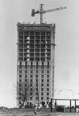 Blanding Tower rises in 1967 on the south farm