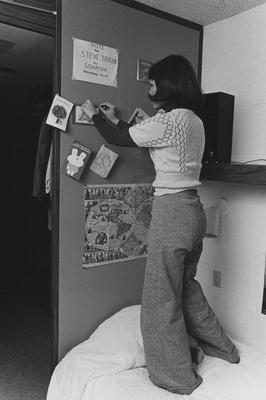 Bulletin boards for birthday cards and important notices were essential in a 1970's residence hall room