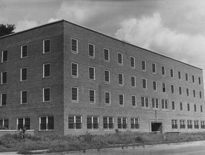 An exterior view of Jewell Hall, a women's residence hall. Jewell Hall was named after Mary Frances Jewell. Received June 13, 1959 from Cincinnati Enquirer