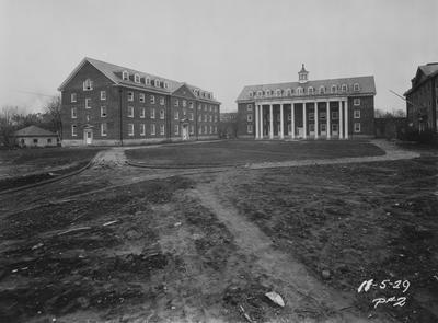 Courtyard with men's residence halls. Left to right; Breckinridge Hall (1929), Kinkead Hall (1929), and Bradley Hall (1921) Construction of Bowman Hall was not until after World War II. Photographer: La Fayette Studio