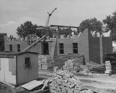 Construction of sorority row. Received August 9, 1957 from Public Relations