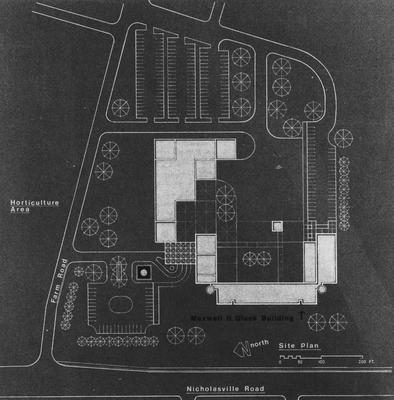 Drawing of North Site Plan; Nicholasville Road, Maxwell H. Gluck Building, Farm Road, and Horticulture Area