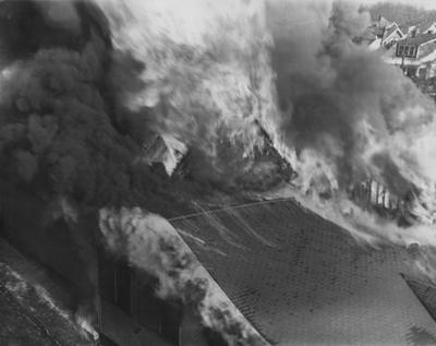 Guignol, on January 10, 1947, engulfed in flames. Photographer: W. E. Sutherland