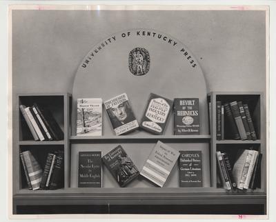 A display of early publications by the University Press of Kentucky, then called the University of Kentucky Press, in the basement of McVey Hall