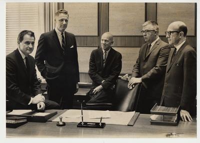 Vice Presidents of the University of Kentucky, from the left:  Glenwood Creech, Robert Johnson, William Willard, Robert Kesley, and Arnold (A. D.) Albright