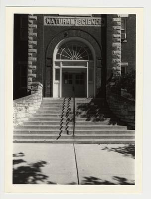 The entrance and doorway of Miller Hall from the exterior.  It says 