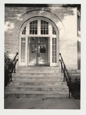 The entrance and doorway of Barker Hall from the exterior