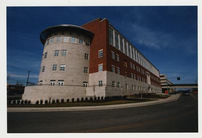 An exterior view of the Charles T. Wethington Health Sciences Building on the corner of Rose Street and Limestone.  The building was dedicated on February 21, 2003