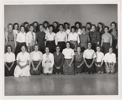 Members of the first nursing class.  First row from the left:  Mary Beth Sammons, Susan Hunter, Susan Drahmann, Jennifer Jones, Sara Huff, Martha McLallen, Jeraldine Kenney, Linda Enslen, Charlene Kitson, and Emily Honaker.  Second row from the left:  Judy Hamilton, Shelly Simcox, Glenda Cox, Judy Lawson, Charla Shive, Louise Bargo, Linda Johnson, Elaine Kiviniemi, and Kathryn Ann Thomas.  Third row from the left:  Donna Hall, Ann Combs, Prudence Puckett, Donna Yancy, Nancy Morgan, Donna Bartley, Sandra Reeves, Jane Bennett, Eleanor Cox, and Sandra Wells.  The college of Nursing was founded in September of 1960