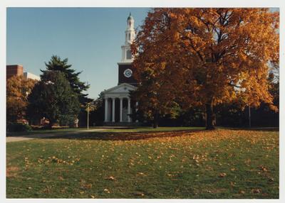 The exterior of Memorial Hall during the fall season