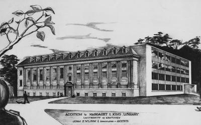 Architectural drawing of the addition to the Margaret I. King Library. Architects: John F. Wilson and Associates. Received October 5, 1960 from Public Relations