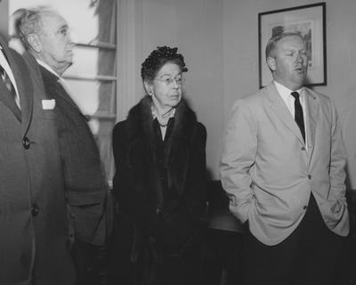 At the dedication at Keeneland, Mrs. T. Spaulding and two unidentified men